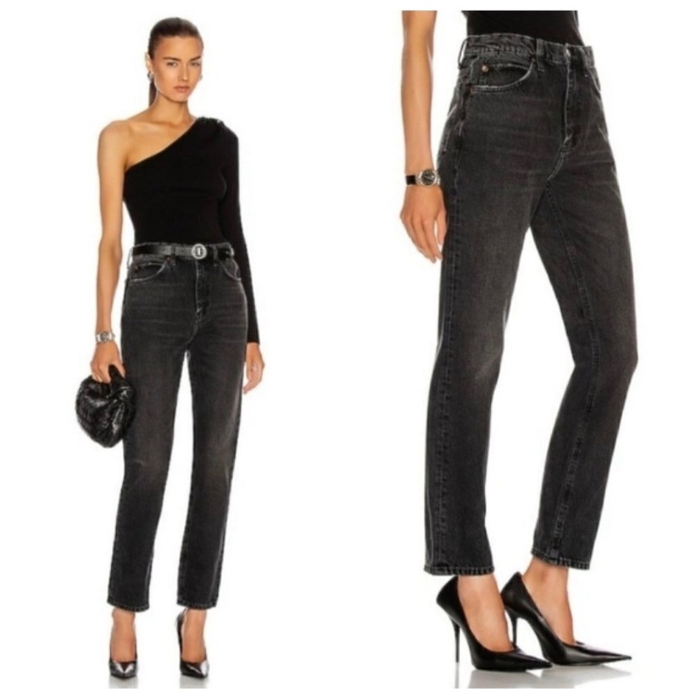 RE DONE 70s‎ Straight Leg Jeans Black Rock Wash Size 26 Denim NEW